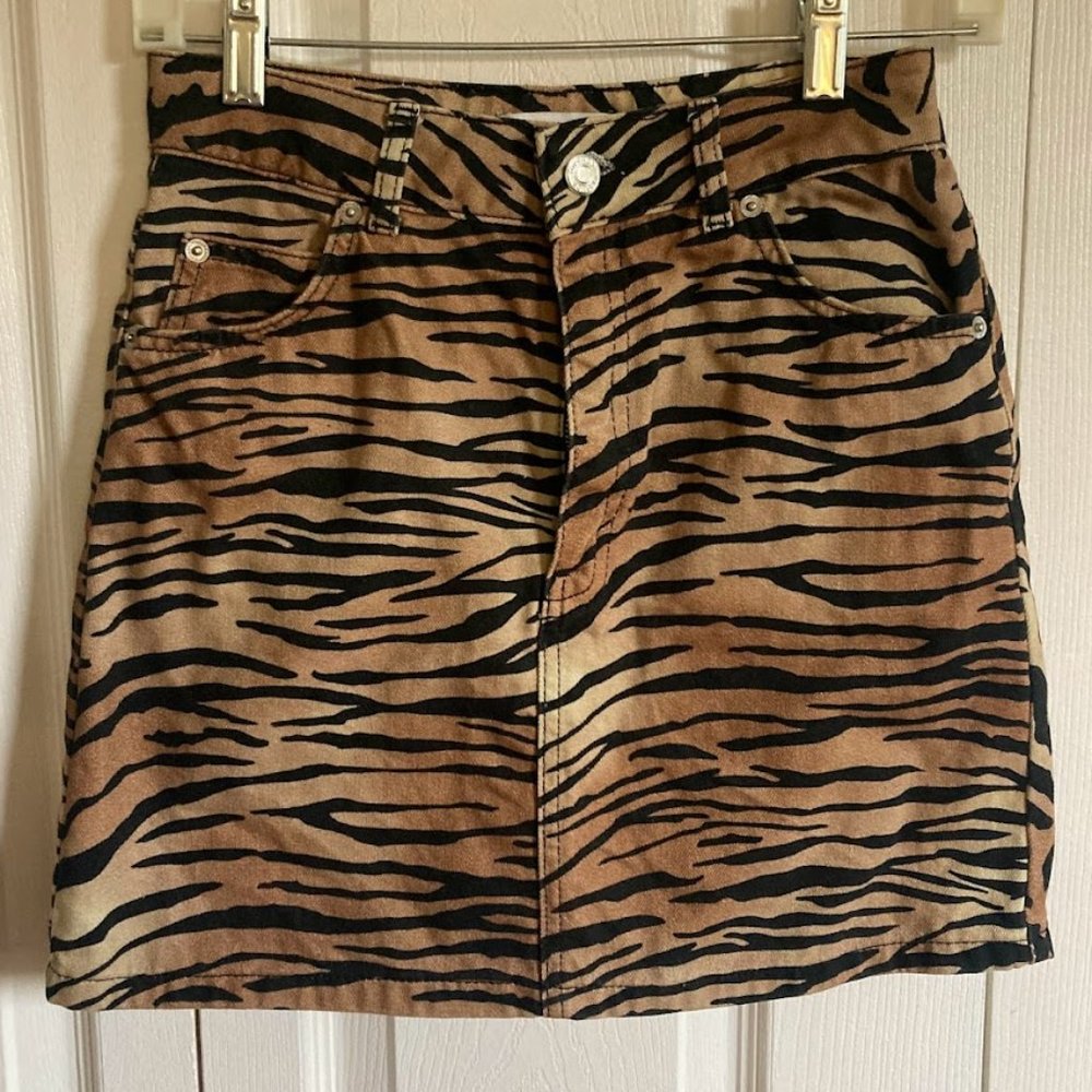 Top Shop tiger striped denim skirt